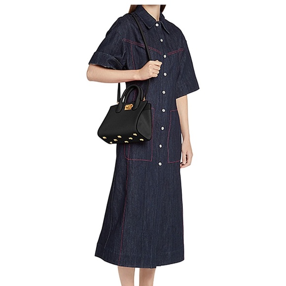 FERRAGAMO Salvatore Studio Box Mini Leather Top Handle Bag in Taupe - Picture 3 of 14